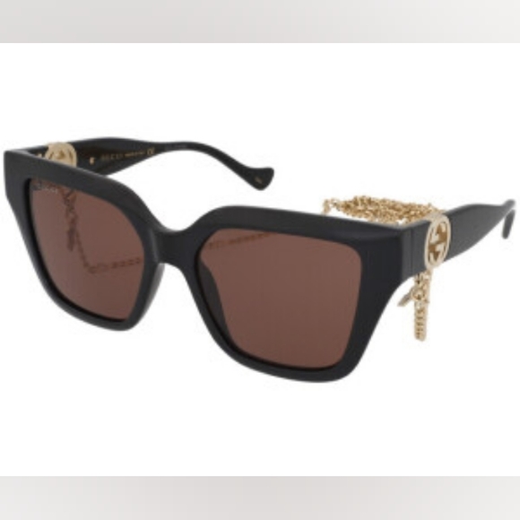 NEW GUCCI CAT-EYE BLACK SUNGLASSES GG1023S 005 GUCCI WITH GOLD CHAIN - Picture 5 of 12